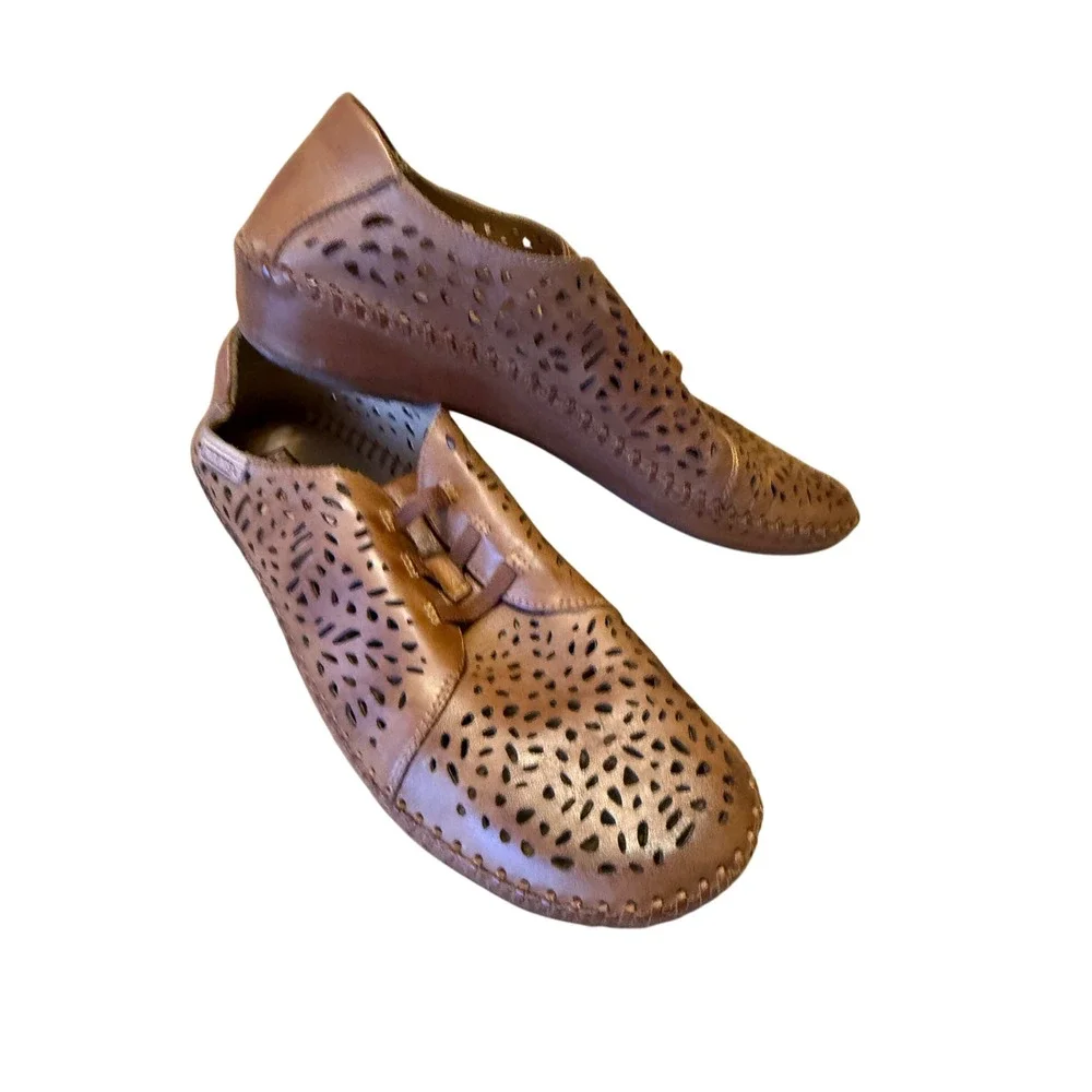 PIKOLINOS P. VALLARTA Women wedge shoes elastic closure Size 39 Brown Leather